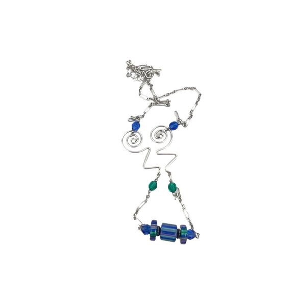 Handcrafted Silver Necklace With Artistic Wire Art Glass Beaded Accents - Picture 7 of 8